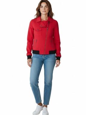 SCHWIING red blazer jacket cotton blend utility every day asymmetric black